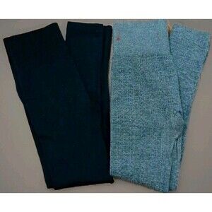 Lot 2 One 5 One Women’s S/M Thick Soft Leggings Black Gray Textured Winter Cozy